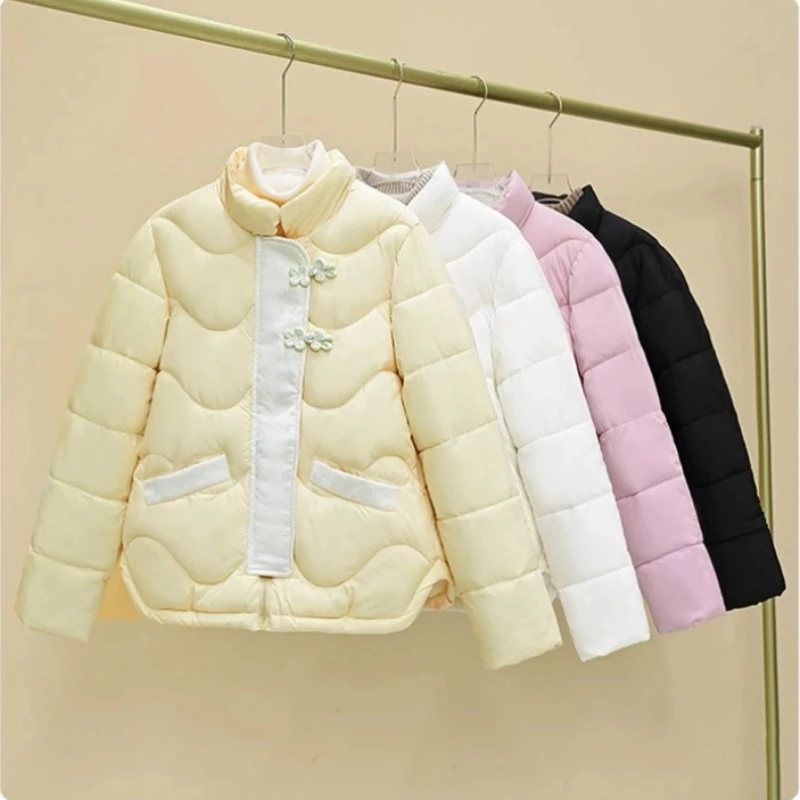 

Autumn Winter Cotton Padded Women Fashion Stand Collar Down Coat Ultra Light Jacket Windproof Female Feather Puffer Parkas