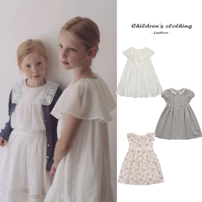 

Exquisite Elegant Girl Dress LOU 2025 Summer New Fashion Casual Dresses Girl Cute Cotton Plaid Dress Party Children's Clothing