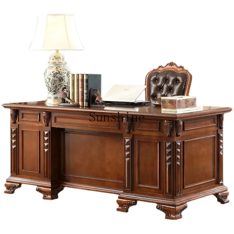 American desk solid wood study computer European writing work office desk and chair combination