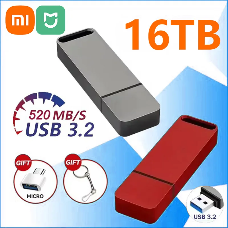 Xiaomi Mijia 16TB Flash Drive OTG USB3.2 High Speed Transfer Pen Drive Key 8TB Portable Metal Memory Drive Waterproof U Drive