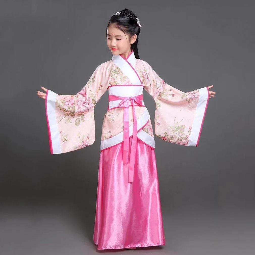 Traje chinês hanfu para meninas, vestidos infantis de florista, roupa tradicional do palco, traje de dança feminina, vestido de fada adulto, 2023