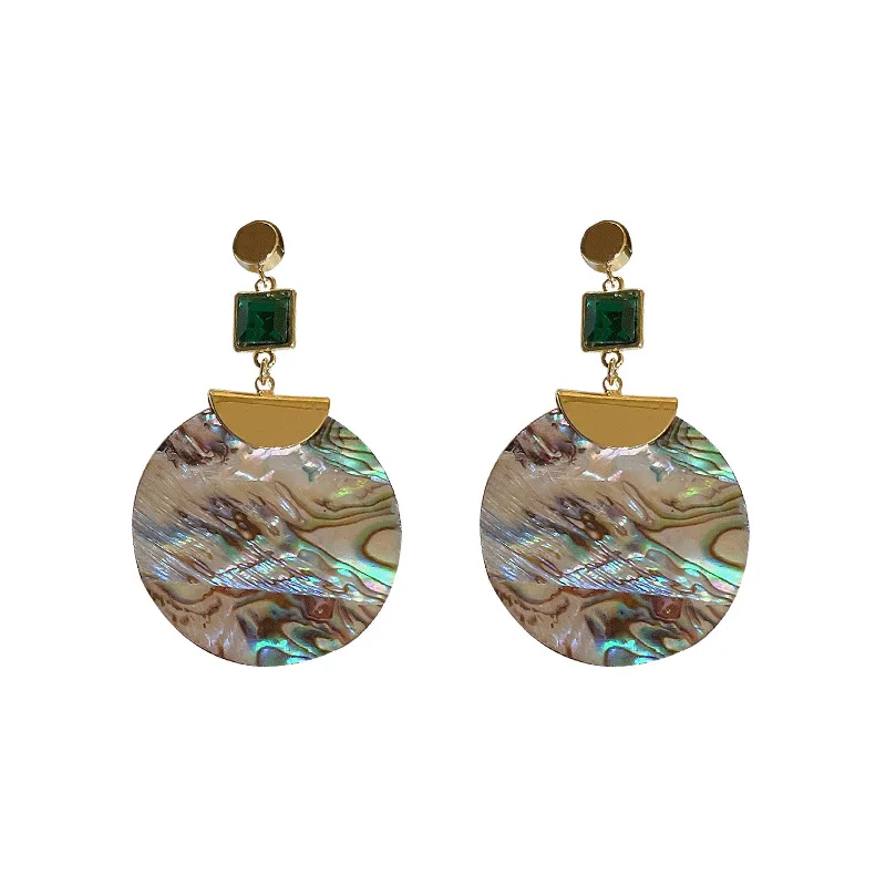 Pendientes redondos de concha de Esmeralda para mujer, aretes europeos y americanos, joyería para fiesta de cumpleaños, regalos, 2022