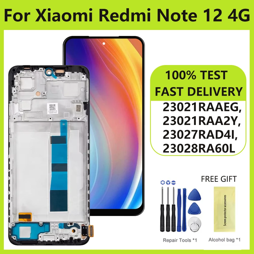 Super AMOLED for Xiaomi Redmi Note 12 4G Lcd Display Touch Screen Digitizer with Frame for Redmi Note 12 23021RAAEG 23021RAA2Y