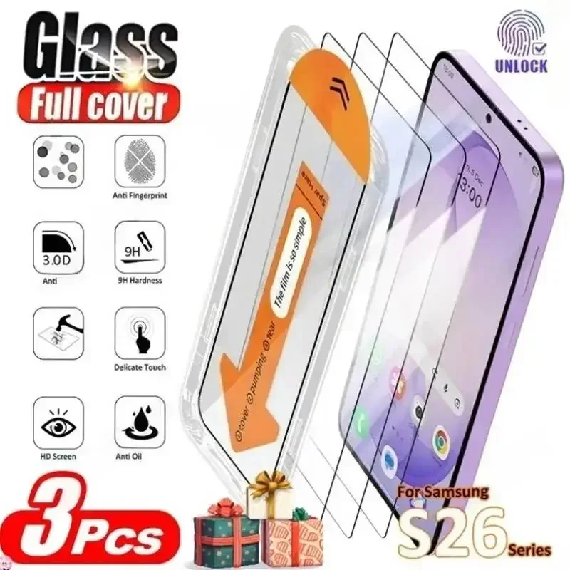 1-3Pcs Clear Screen Protector For Samsung Galaxy Ultra S26U S26 Edge Tempered Glass With Auto Dust-Elimination Cover