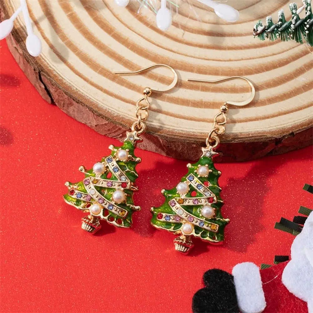 

Simple Silver Rhinestone Dangle Earrings Alloy Gold Christmas Tree Earrings Tassel Korean Style Christmas Earrings Girl
