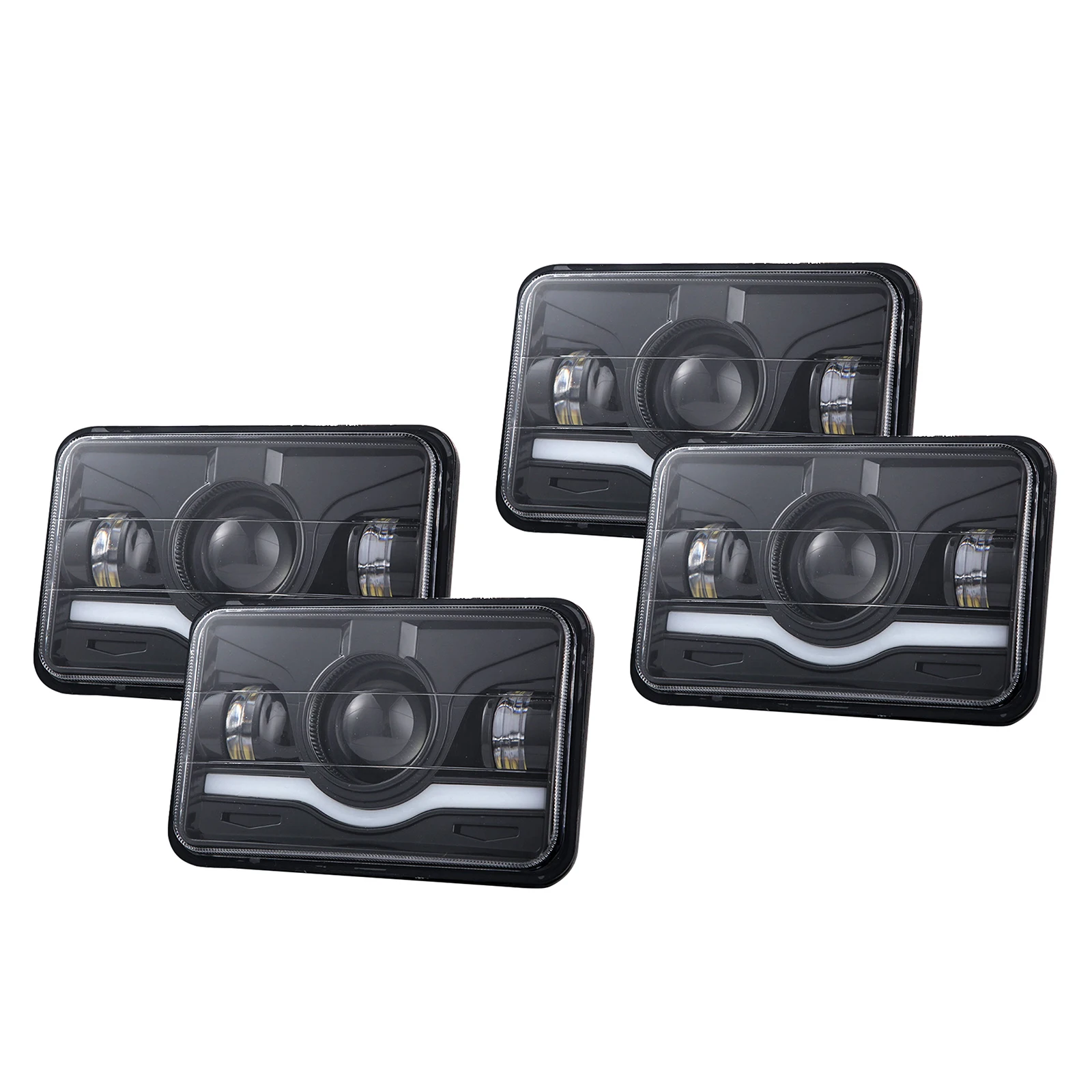 

4 PCS 4x6 Inch 5 Inch Rectangular LED Headlights with High Low Beam DRL, 6000K 75W 7500LM IP67 Die-cast Aluminum Housing