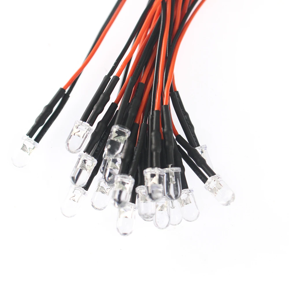 Diodo LED de 20 piezas con luz LED naranja precableada de 20 cm de 12 V y 5 mm