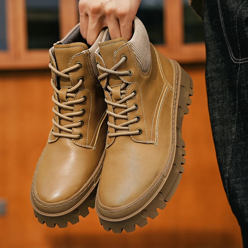 Men Ankel Boots Height Increase Insole 6cm Man Elevator Shoes Outdoor Plus Size 38-48