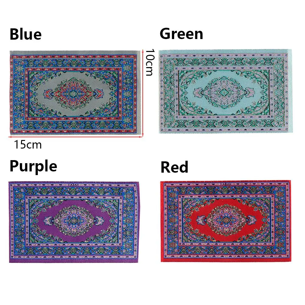 1:12 Scale Mini Turkish Style Thread Mat Floor Coverings Dollhouse Carpet Eyes Of Persia Miniature Woven Rug Doll Accessories