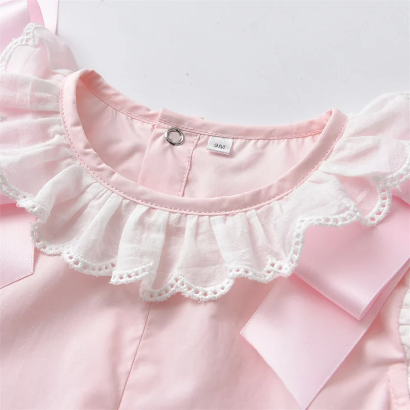 2024 Baby Girls Pink Rompers Clothes For Kids With Hats Summer Children Spanish Clothing Girl Cotton Bubbles Newborn Jumpsuits