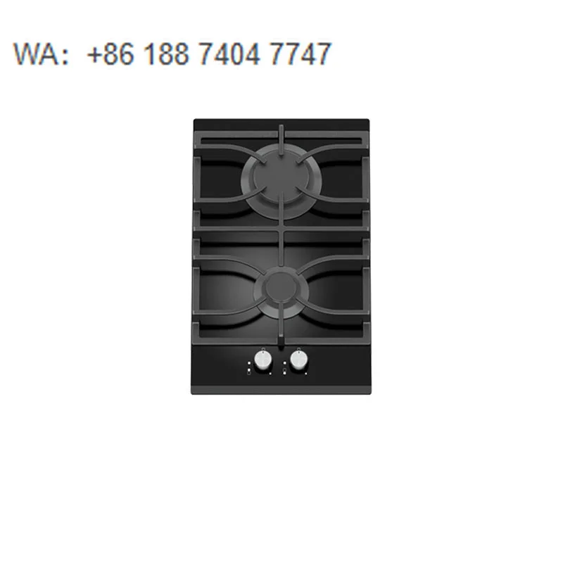 Factory Direct Sales Built-in Gas Stove 2 Burners Black Crystal Glass Surface Energy Class A+ Leak Protection OEM/ODM Supported