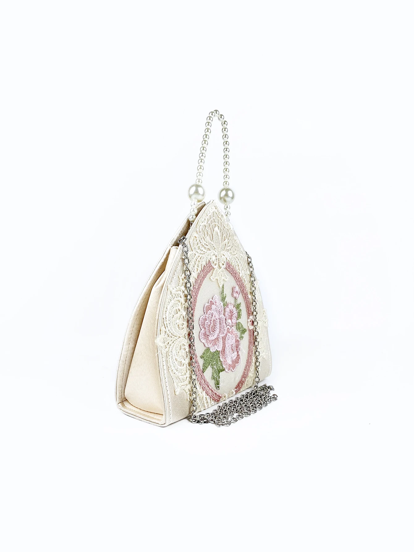 Retro court style women\'s bag, lace embroidery, pearl bag, handbag, fairy gentle and versatile triangle bag