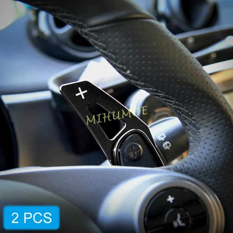 

Interior Steering Wheel Gear Shift Paddle Shifter Extension Trims For 2007-2014 Smart Fortwo W451 Black