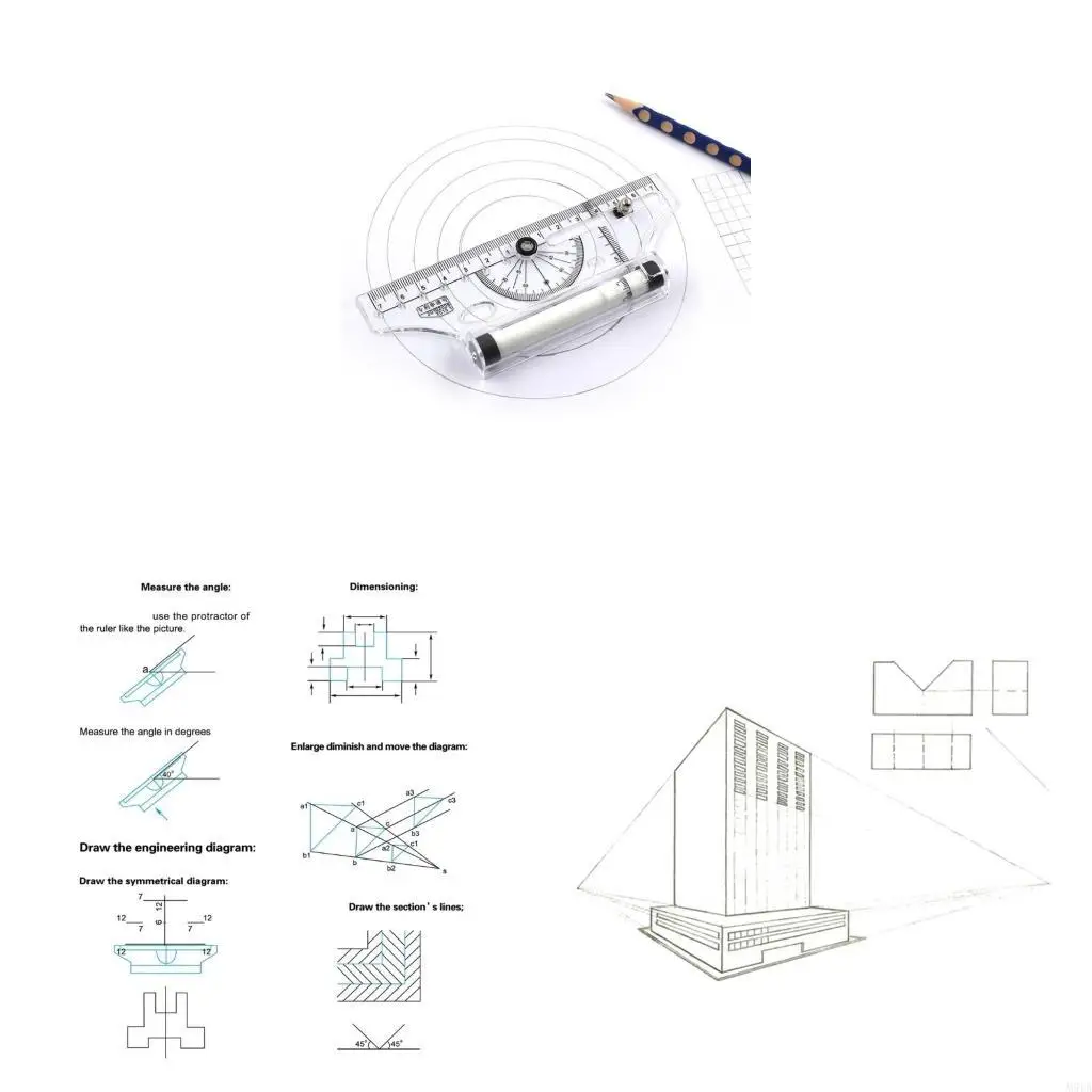M5TB Pulley Centering Multipurpose Rolling Ruler Drawing Compass-School Ruler Stationery Protractor Tool Parallel Ruler