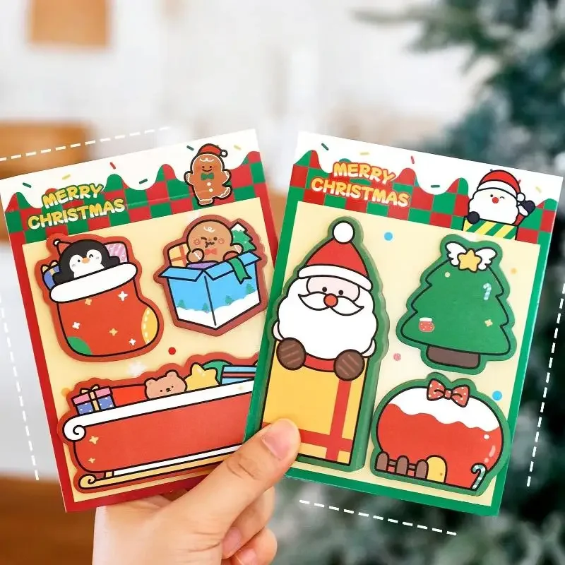 

4 шт., рождественский комбинированный блокнот для заметок, студенческое милое сообщение N Times, мультяшное сообщение, липкая заметка, рождественский подарок, блокнот