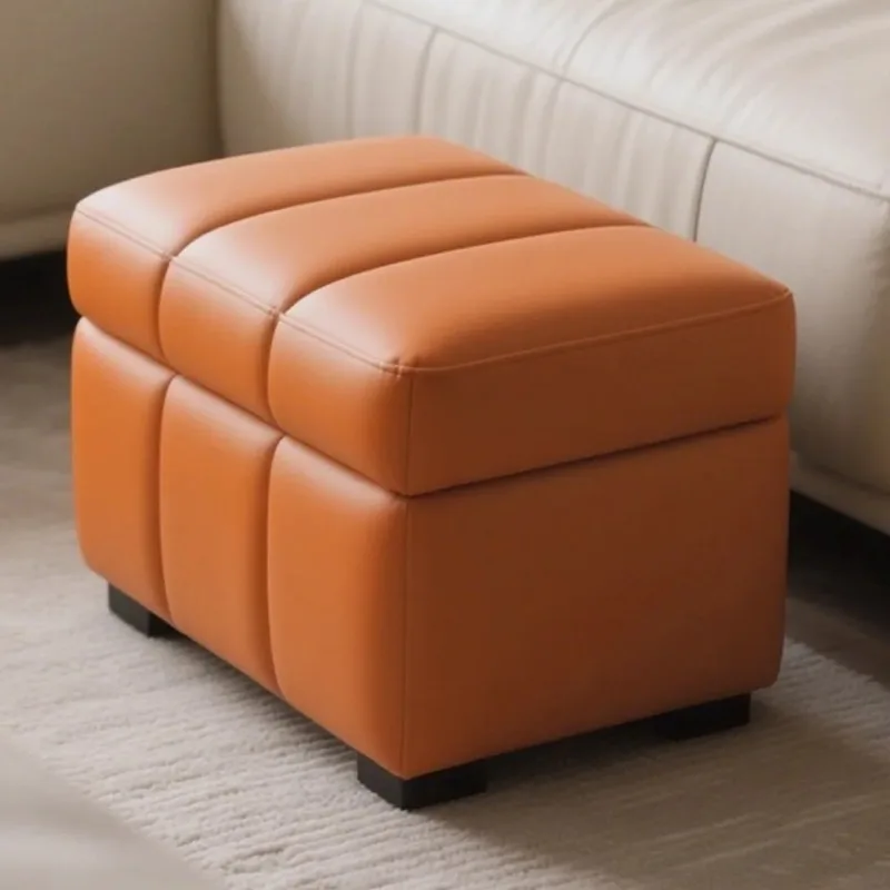 Genuine Leather Storage Ottoman, Sofa Footrest, Minimalist Sit Bench Simple Storage Seat Entryway Shoe Stool, Living Room Stool