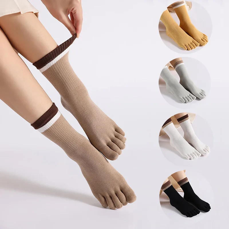 

5 Pairs Harajuku Cotton Socks Five Finger Spring Autumn Sweat Absorbing Breathable Boneless Korean Japanese Style Short Toe Sock