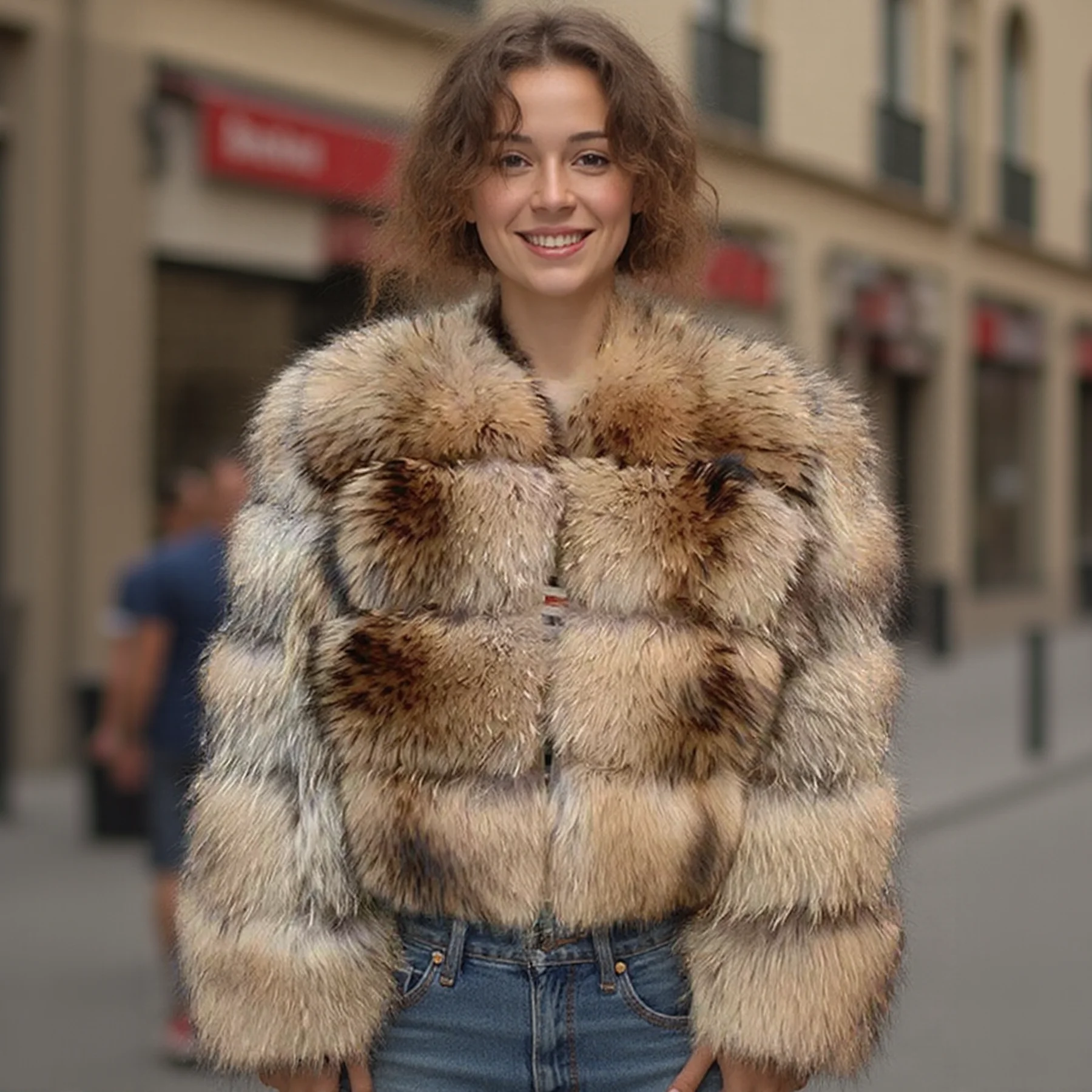 Women's Hooded Real Raccoon fur coat  winter warm long sleeved natural Raccoon fur Jacket and vest various styles fashion jacket