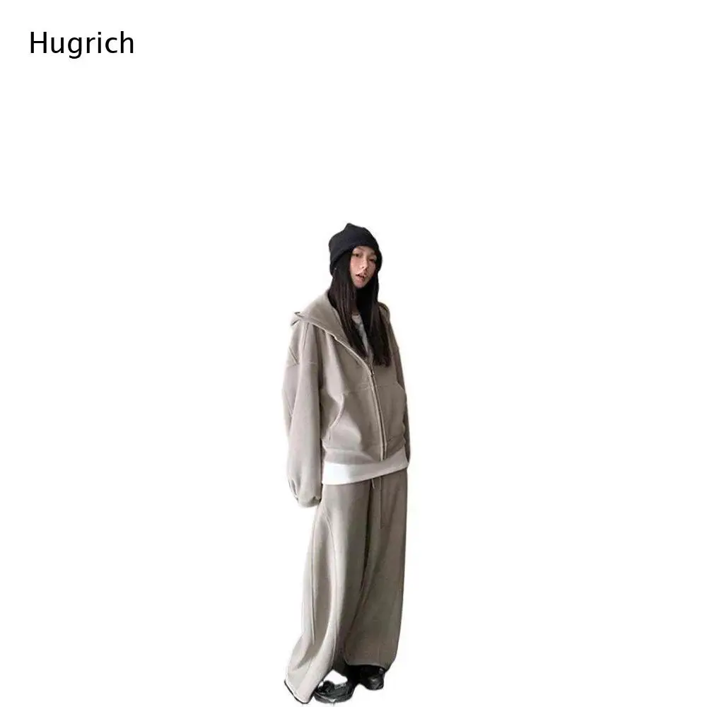 Zweiteiliger Trainingsanzug für Damen, lässiger Oversize-Hoodie mit Reißverschluss und weit geschnittene Jogginghose Loungewear.