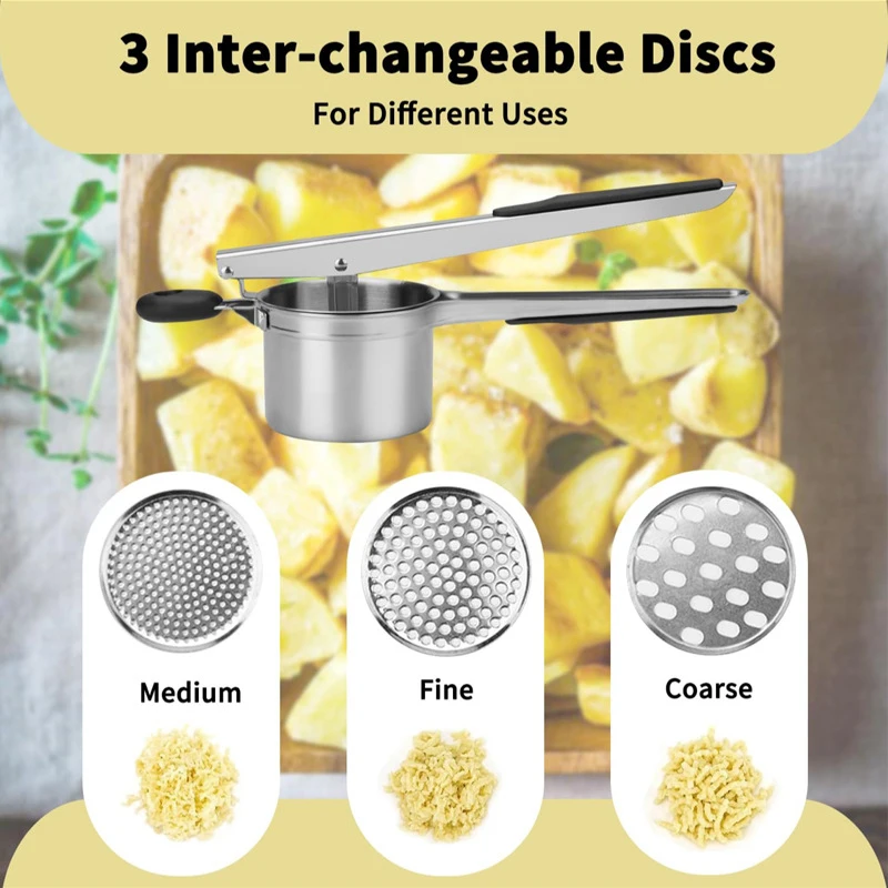 Stainless Steel Potato Ricer Manual Potato Masher With 3 Interchangeable Discs Fruit Juicer Lemon Squeezer