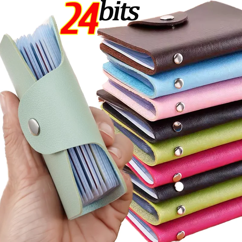 New 24 Slots Bit Card Holder Bag Simple Solid Color Pocket Case for Women Men Credit ID Card Organizer Leather Cardholder Wallet