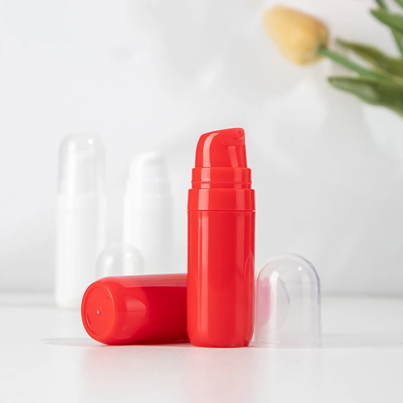 Garrafas De Loção Recarregáveis, Branco Vermelho Airless Bomba De Vácuo, Recipiente De Artigos De Higiene Pessoal, Garrafa Cosmética De Plástico Vazio, 10ml