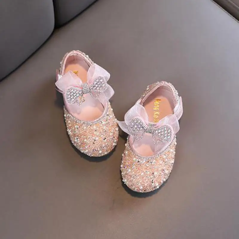 Girls Shoes Spring Autumn New Fashion Bow Rhinestone Sequins Princess Children\'s Party Dance Shoes Kids Casual Flats Shoes