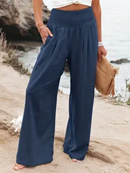 Spring and summer new women's casual pants solid color comfortable mid waist pants for women