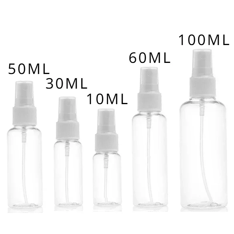 Garrafas de spray plásticas transparentes PET transparentes, Perfume de viagem, Líquido, Toner, Vazio, Recipiente de garrafa recarregável, 10 ml, 30