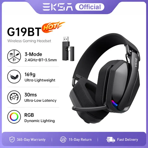 EKSA G19BT 2.4GHz Wireless Gaming Headphones Bluetooth 5.4 3.5mm Headset 30ms Latency 40mm 35H Playtime for PC PS5 Xbox Foldable
