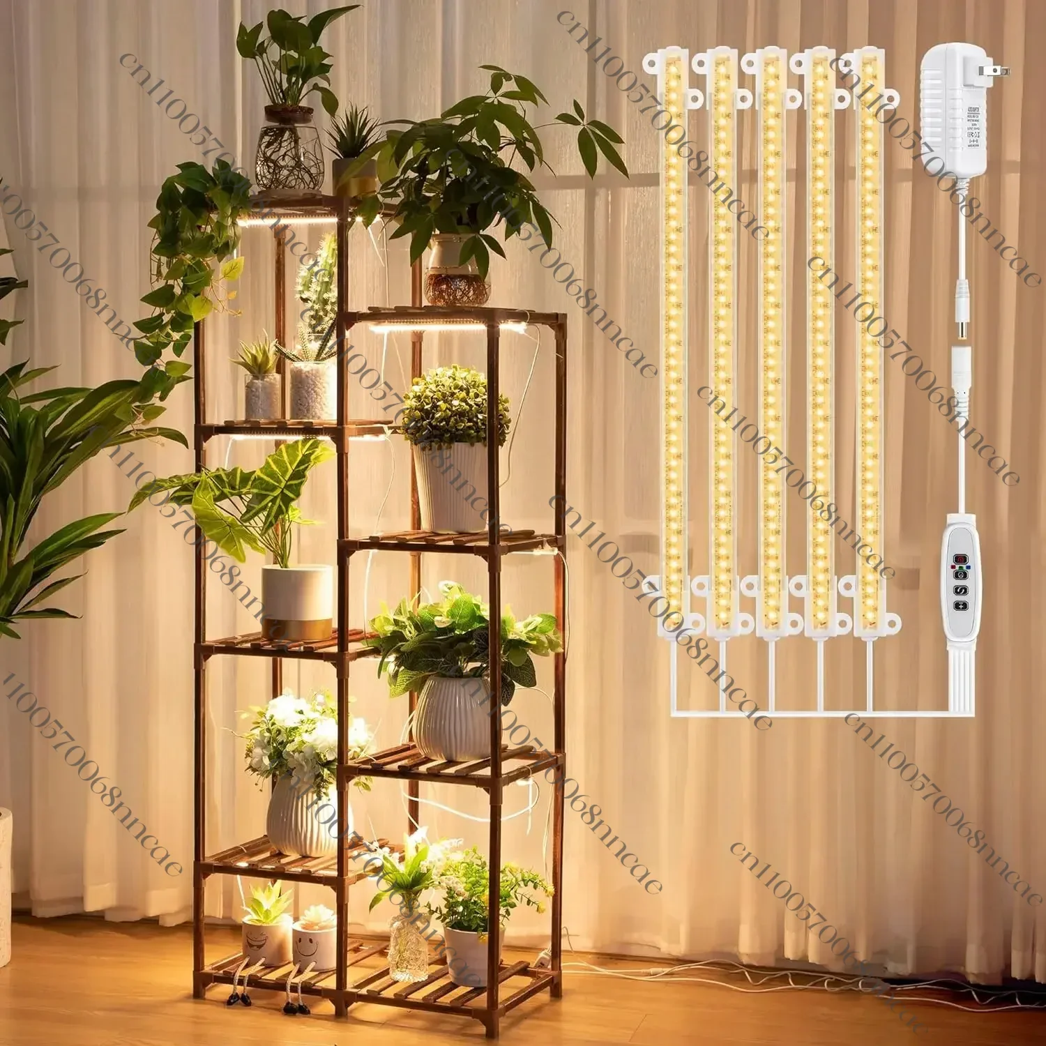 Wooden Plant Stand with Full Spectrum Grow Light, Multi-Tier Indoor Plant Shelf for Corner Living Room Decor