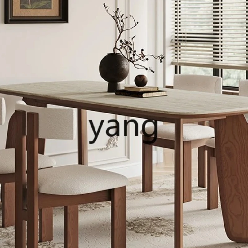 

LMM retro solid wood dining table log small apartment household oval walnut black