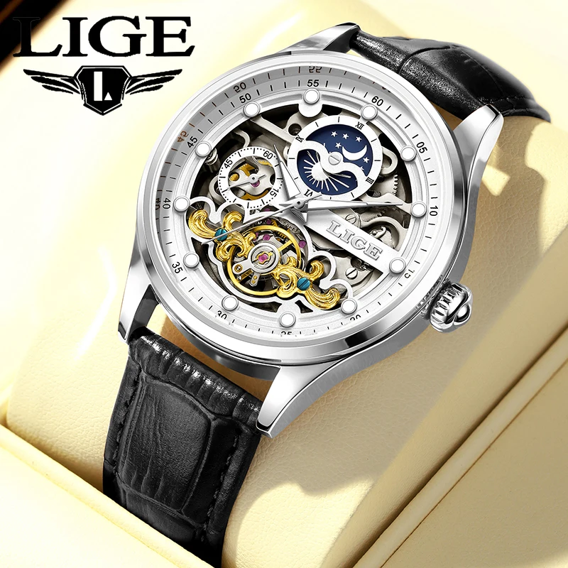 

LIGE 2026 Top luxury watches military mens mechanical watch waterproof luminous clock fashion moon phase sport watches for men