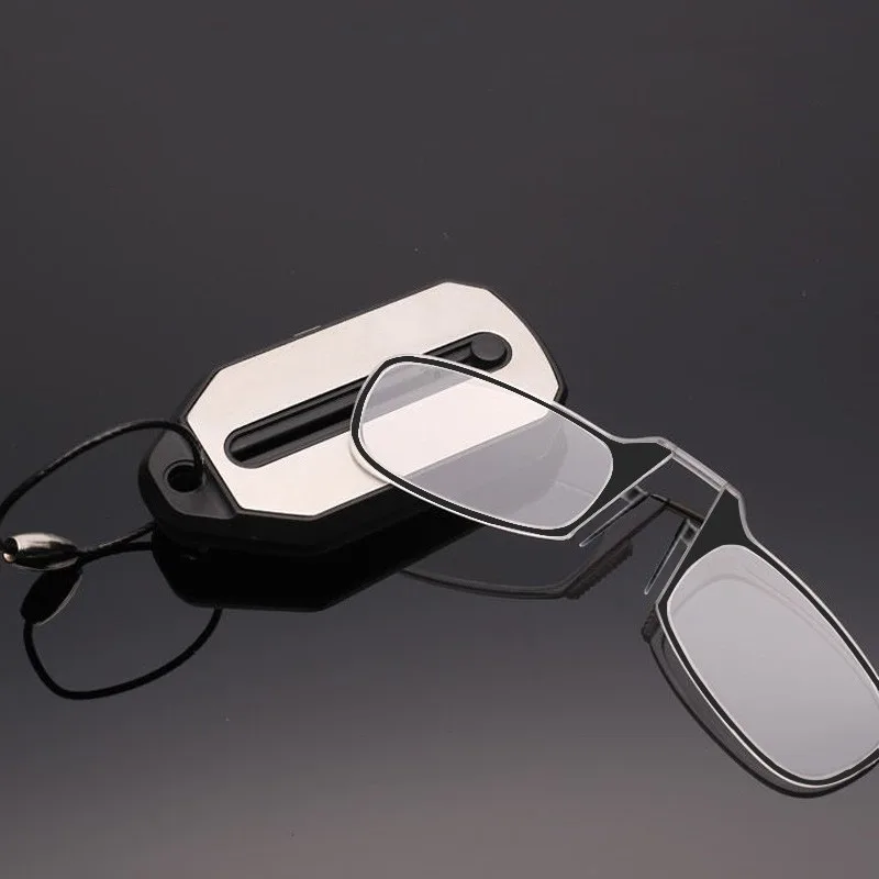 Creative Mini Reading Glasses Folding Legless Nose Clip Eyewear Men Women Portable Hyperopia Eyeglasses with Keychain Glass Box