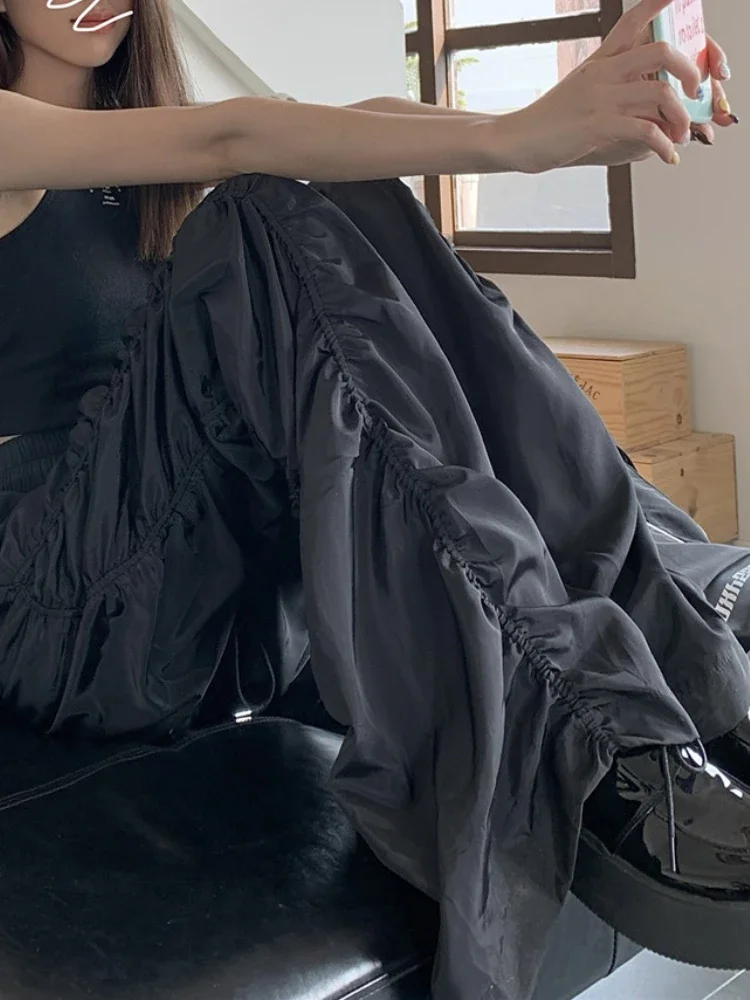 سراويل عالية الخصر للنساء باللون الأسود للركض تصميم غير رسمي على الطراز الأوروبي عتيق بنطلونات هيب هوب رائعة للفتيات