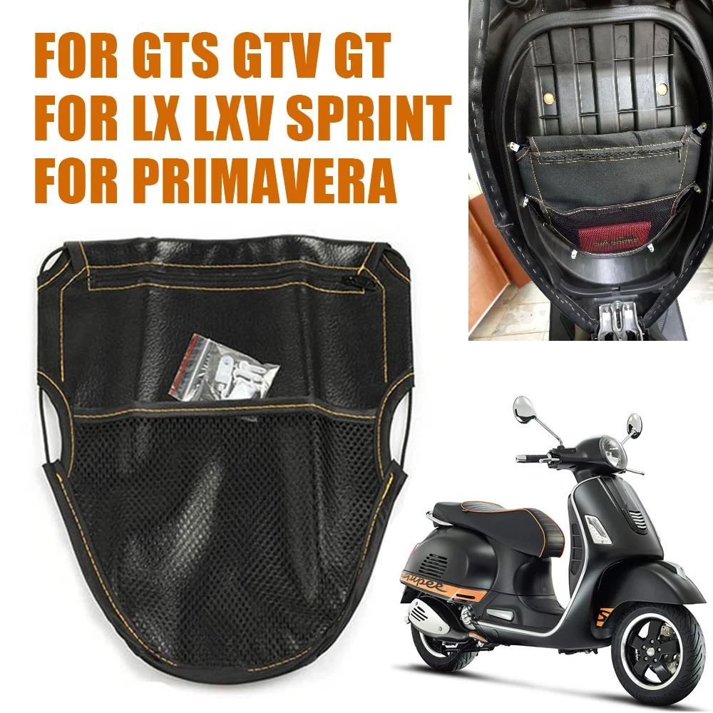 For Vespa GTS 300 GTV 250 Primavera 150 Sprint 125 50 LX LXV PX Motorcycle Accessories Under Seat Storage Bag Leather Tool Bag