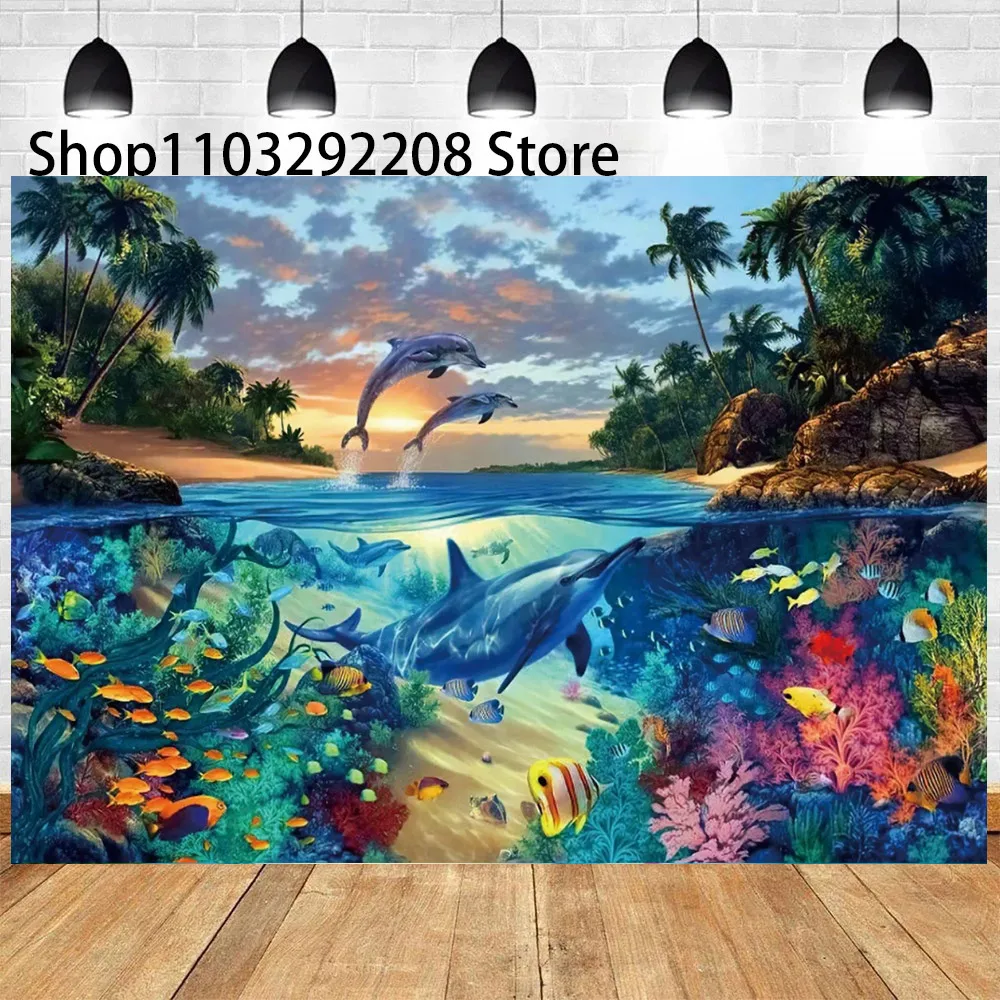 The Underwater World Seabed Theme Birthday Party Ocean Dolphin Marine Coral Fishes Background Photography Baby Shower Supplies