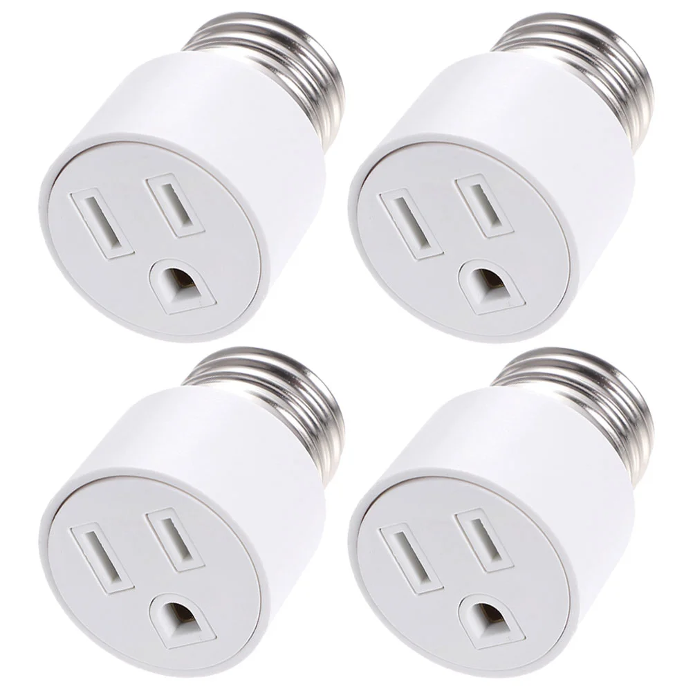 4 Pcs Bulb Light Socket Converter Outlet Plug E27 Splitter To Adapter White 3-prong