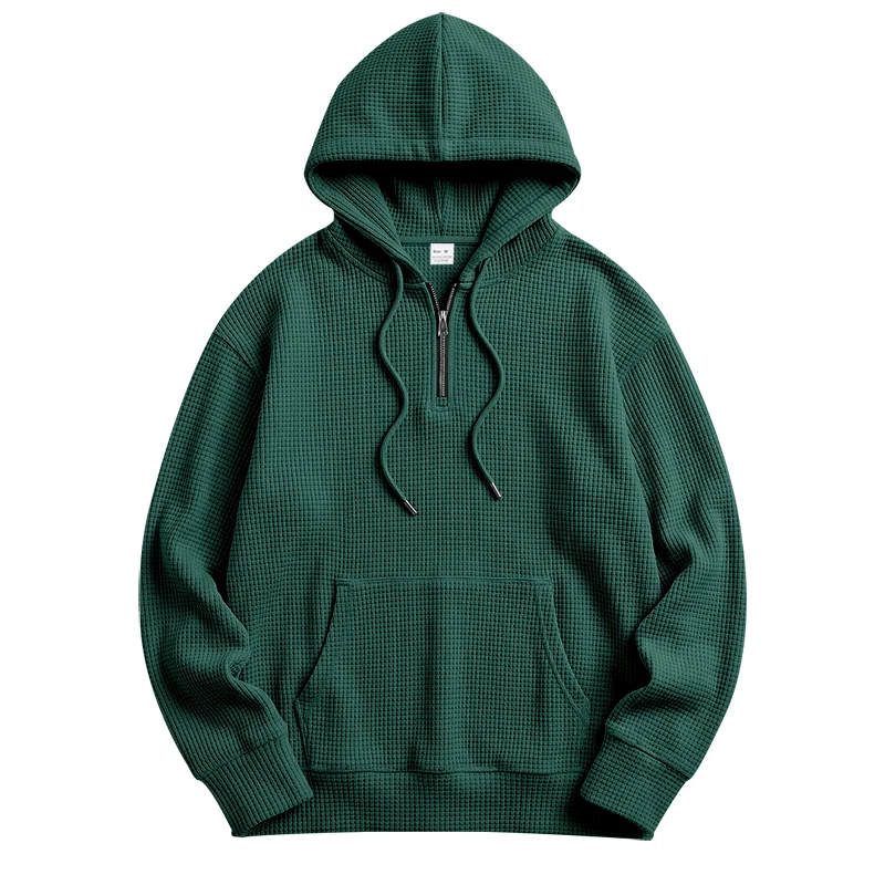 Herren Frühling und Herbst Einteiliger Waffel-Strick 1/4 Reißverschluss Lässiger Loser Kapuzenpullover, Geeignet für den Täglichen Gebrauch – Detail 30