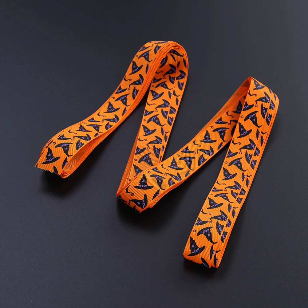 

Halloween Orange Hat Pattern Craft Ribbon DIY Grosgrain for Hair Bow Gift Wrapping Halloween Decoration Ribbon
