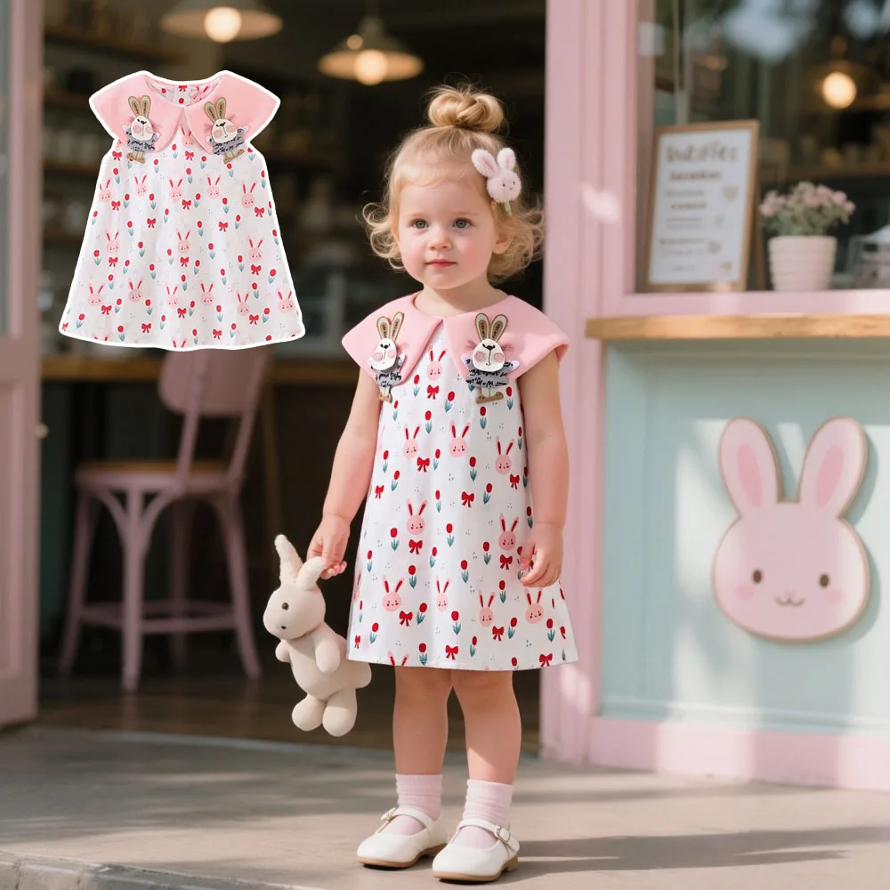 فساتين طفلة صيفية لطيفة بدون أكمام كرتونية فساتين بناتي قطنية رائعة ملابس أطفال بناتي #1