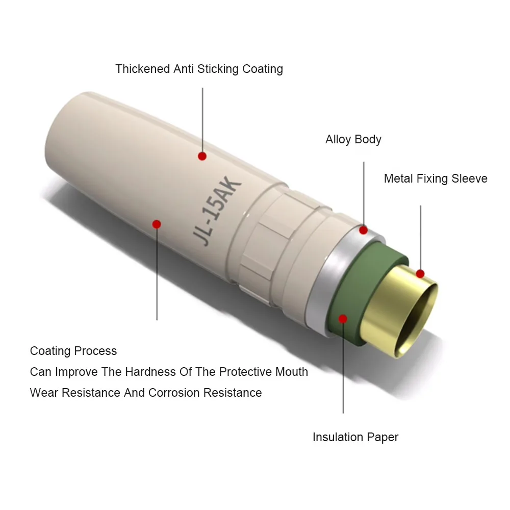 Two Protection Welding Nozzle 15AK Coating Gas Shielded Welding Conductive Nozzle Connecting Rod Non Stick Welding Slag Welding