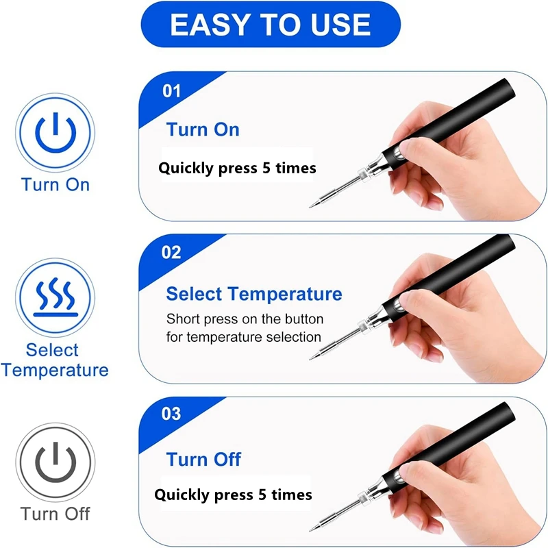 Penna per saldatore USB 5V 8W penna per saldatura wireless fai-da-te, comodo set di strumenti di riparazione per saldatura per la casa e l'esterno