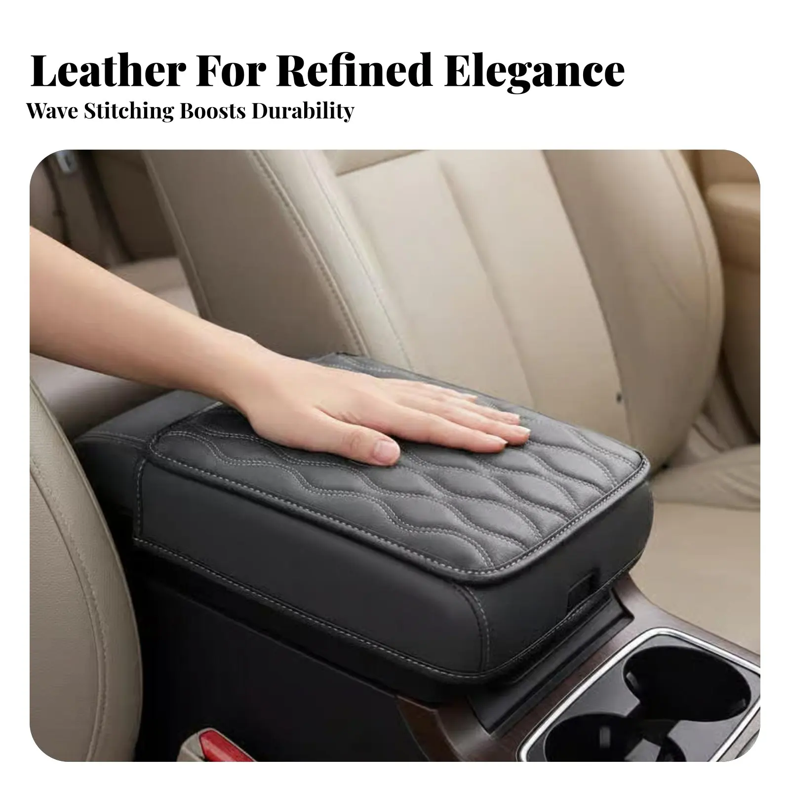 Car Central Armrest Pad, Leather, Anti-Slip, Raised Design, Universal Fit, Quick Install, Multi-Color Random