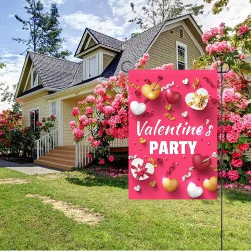 Valentine’s day Garden Flag 12x18in - Welcome Sign Small Yard Flag Double Sided