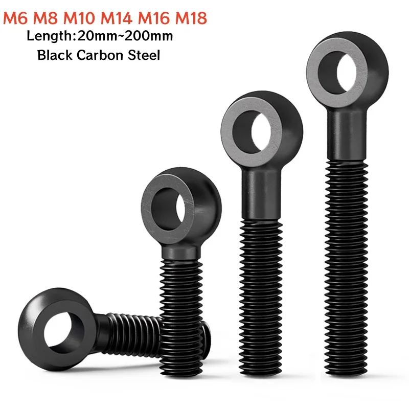 M6 M8 M10 M14 M16 M18 Threaded Eye Bolt Black Carbon Steel Machinery Shoulder Swing Lifting Eye Bolt Slip Hole Screw