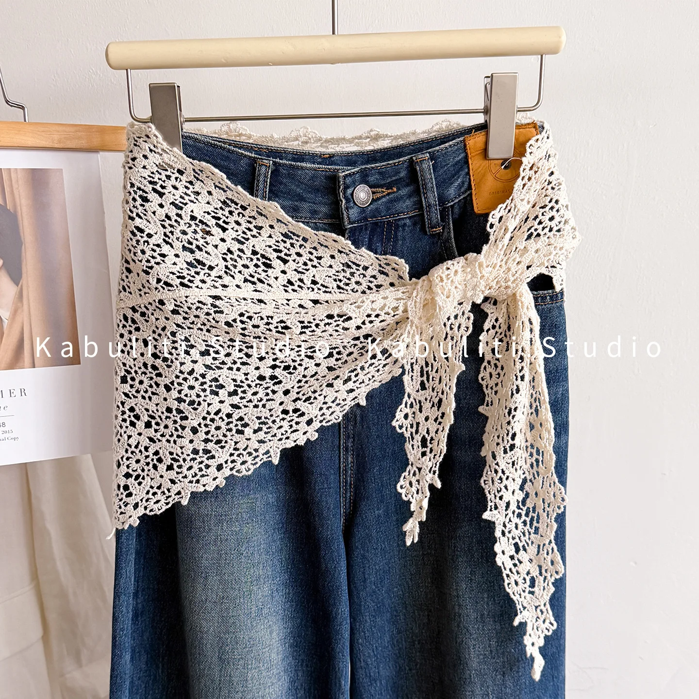 Triangle Scarf Lace Floral Hollow Out Korean Versatile Waist Belt Headband for Girls Lightweight Breathable Decorative