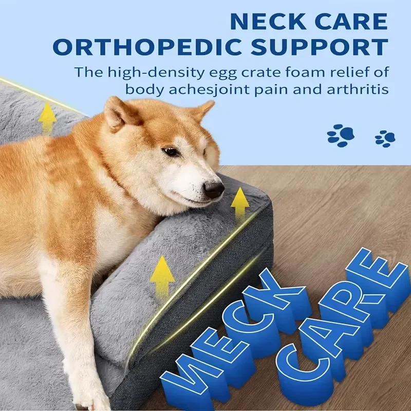 Small Dog Orthopedic Pet Cushion Sofa Egg-Crate Foam Waterproof Lining Bottom Box Washable Removable Cover Solid