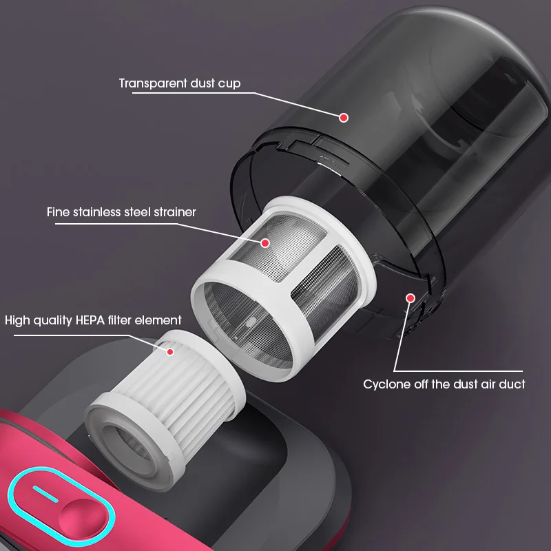 Aspirapolvere per materassi UV strumento per la rimozione degli acari 12KPA aspirapolvere portatile per materasso divano filtro staccabile