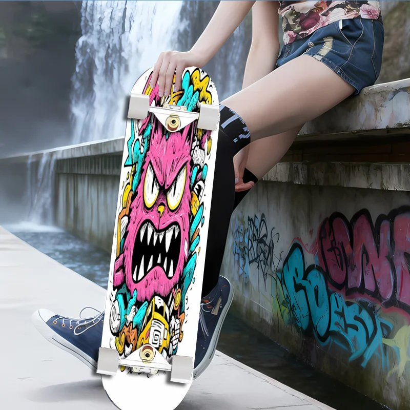 

Наклейка на самокат 2D с плоским рисунком, крутая наклейка на днище самоката с розовым монстром, подходит для самокатов